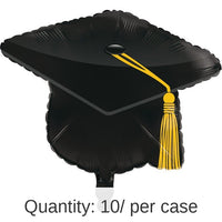 10/Case Bulk Black Graduation Cap Mylar Balloons