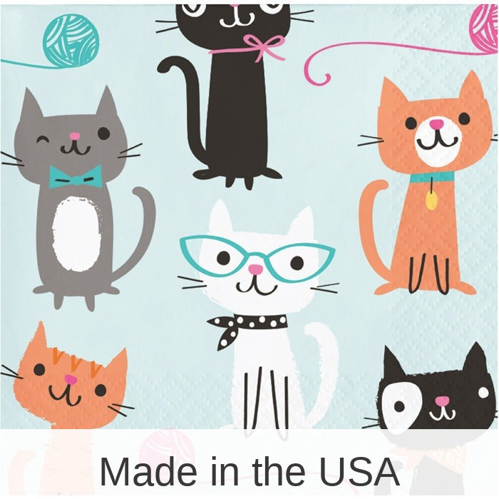 192/Case Bulk Purr-fect Cat Party Beverage Napkins