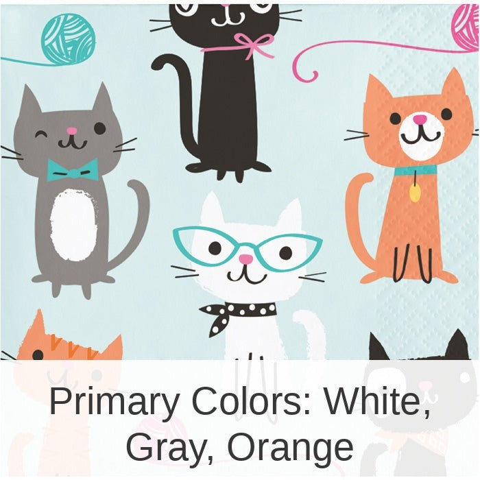 192/Case Bulk Purr-fect Cat Party Beverage Napkins