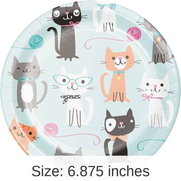 96/Case Bulk Purr-fect Cat Party Dessert Plates
