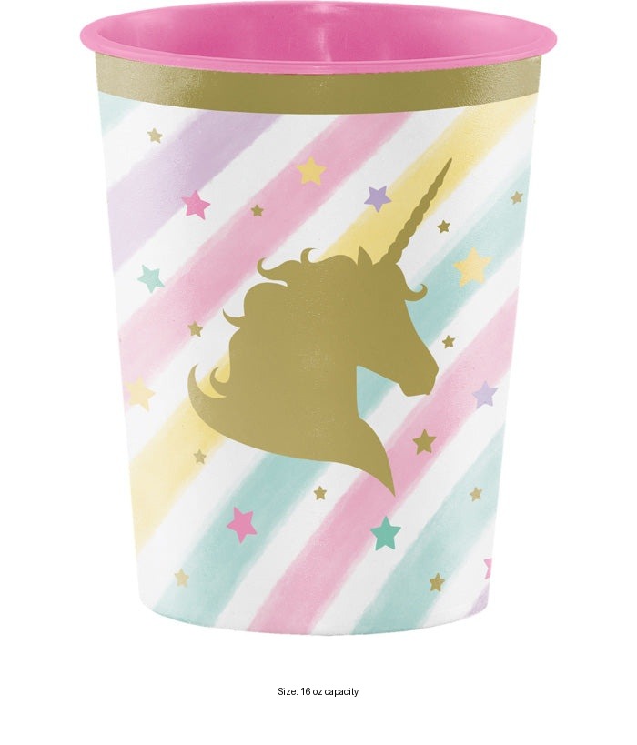 12/Case Bulk Sparkle Unicorn 16 oz Plastic Keepsake Cups