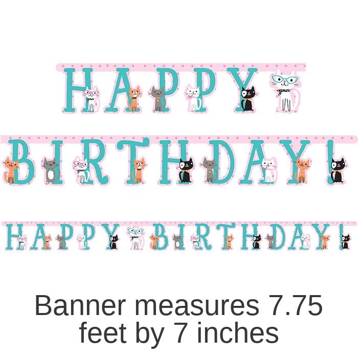 12/Case Bulk Purr-fect Cat Party Happy Birthday Banners
