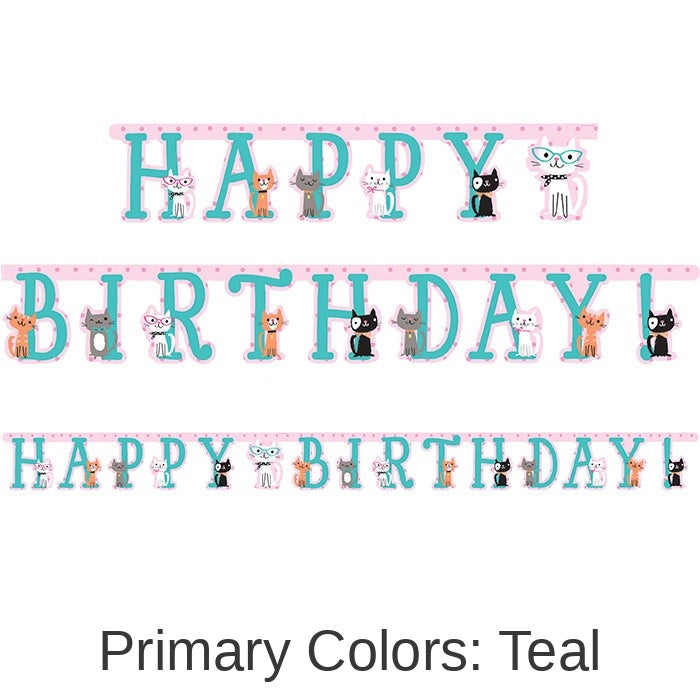 12/Case Bulk Purr-fect Cat Party Happy Birthday Banners