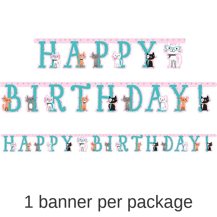 12/Case Bulk Purr-fect Cat Party Happy Birthday Banners