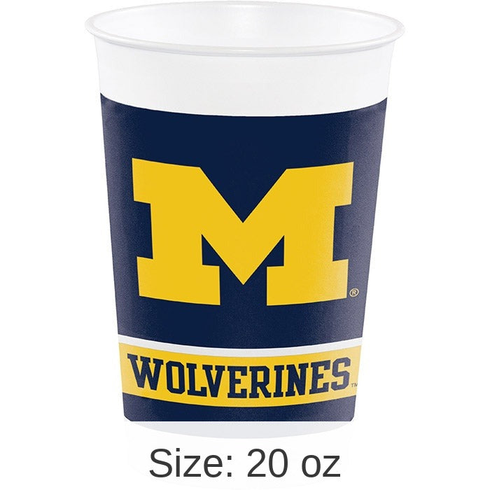 96/Case Bulk Michigan Wolverines 20 oz Plastic Cups