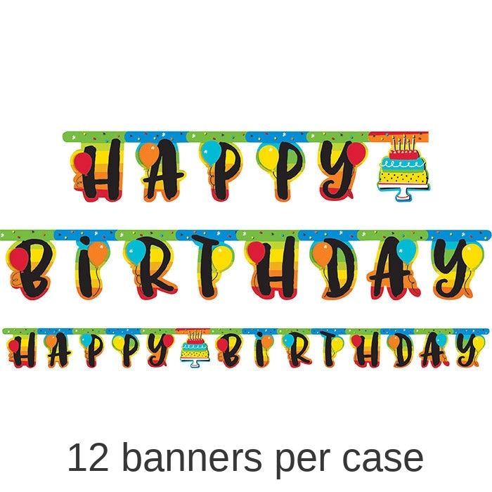 12/Case Bulk Rainbow Cake Party Banners
