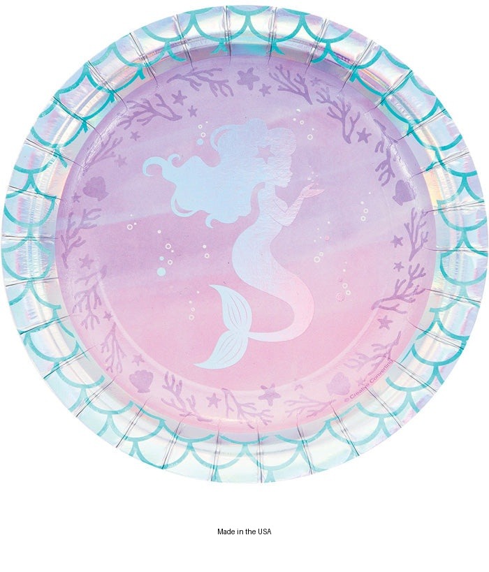 96/Case Bulk Iridescent Mermaid Party Dessert Plates