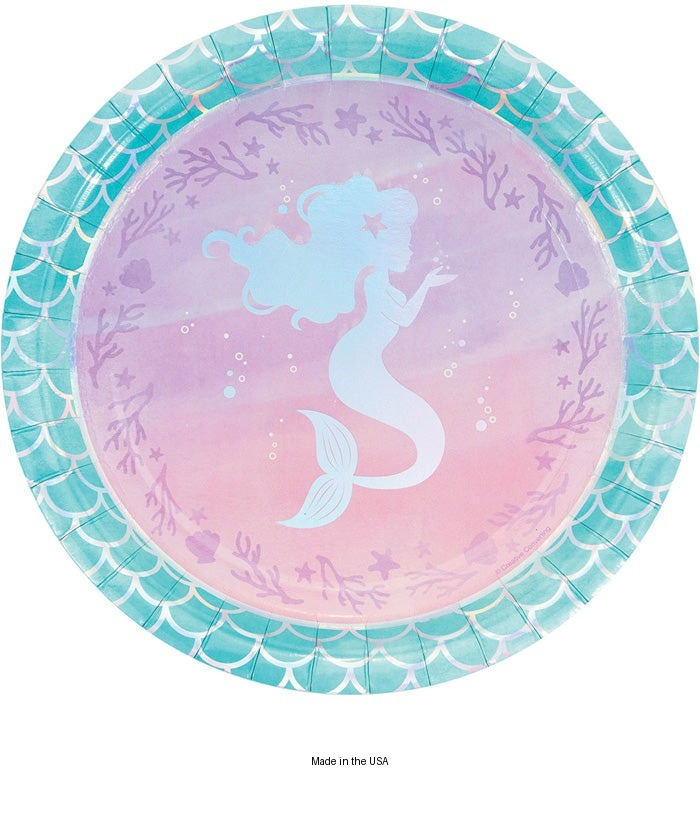 96/Case Bulk Iridescent Mermaid Party Dinner Plates