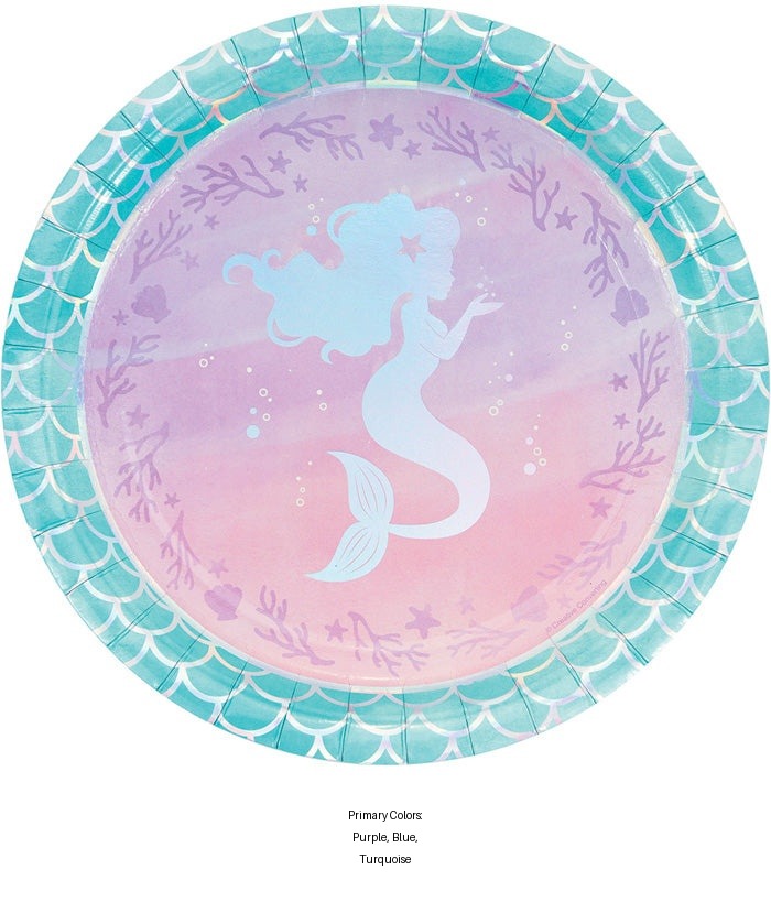 96/Case Bulk Iridescent Mermaid Party Dinner Plates