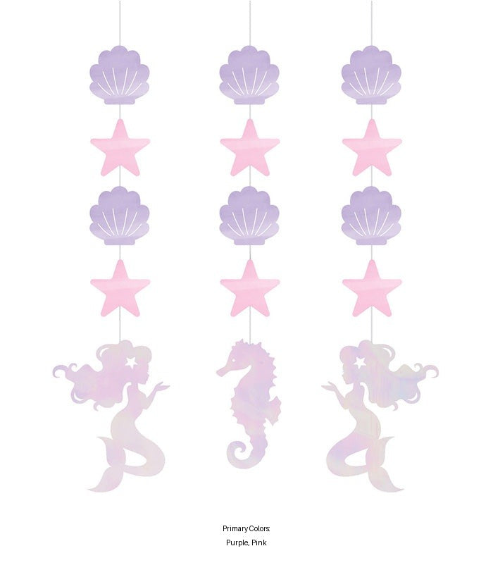 36/Case Bulk Iridescent Mermaid Party Hanging Decorations