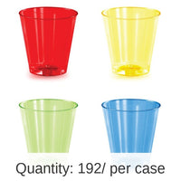 192/Case Bulk 2 oz Assorted Color Plastic Shot Glasses