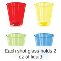 192/Case Bulk 2 oz Assorted Color Plastic Shot Glasses
