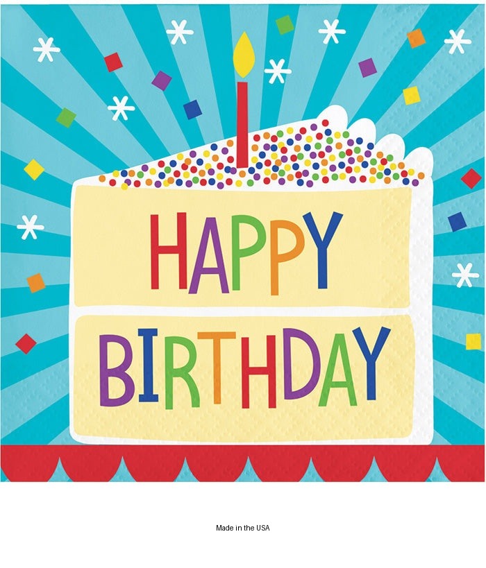 192/Case Bulk Cake Birthday Paper Beverage Napkins