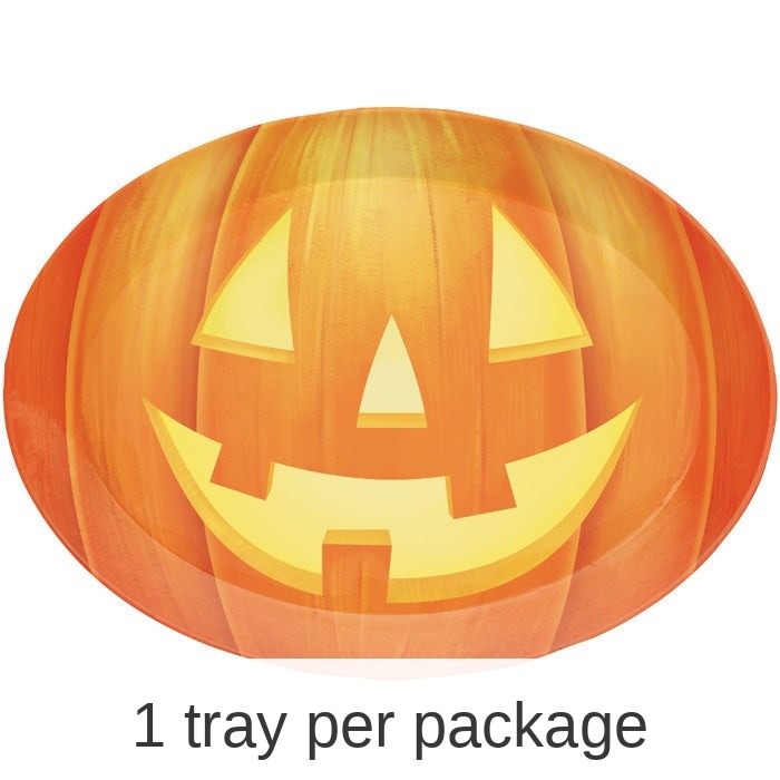 12/Case Bulk Pumpkin Halloween Oval Plastic Trays