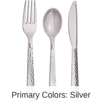 288/Case Bulk Silver Metallic Hammered Assorted Cutlery
