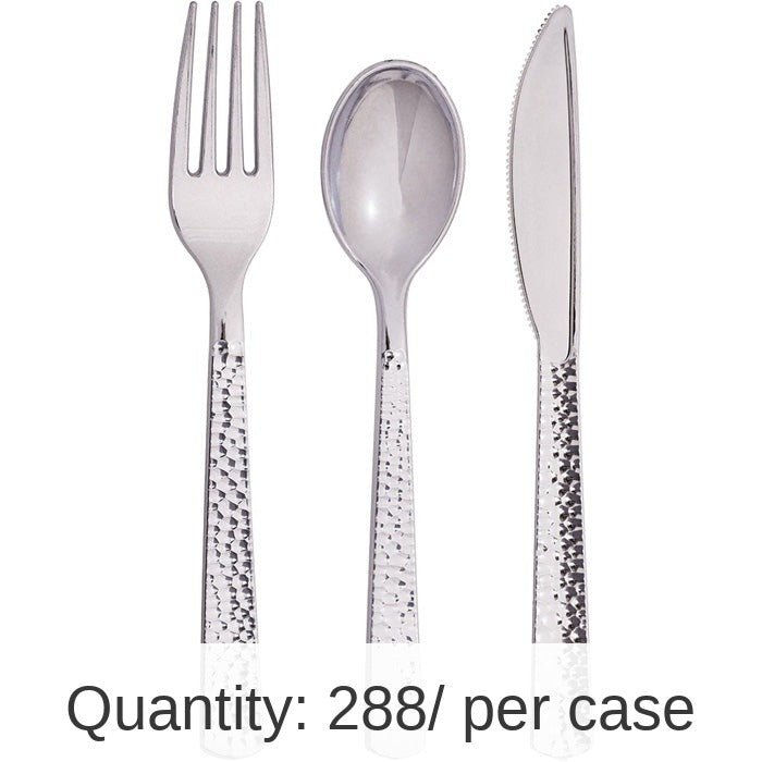 288/Case Bulk Silver Metallic Hammered Assorted Cutlery