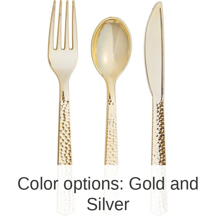 288/Case Bulk Gold Metallic Hammered Assorted Cutlery