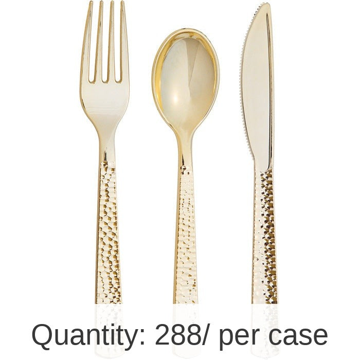 288/Case Bulk Gold Metallic Hammered Assorted Cutlery