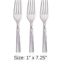 288/Case Bulk Silver Metallic Hammered Plastic Forks