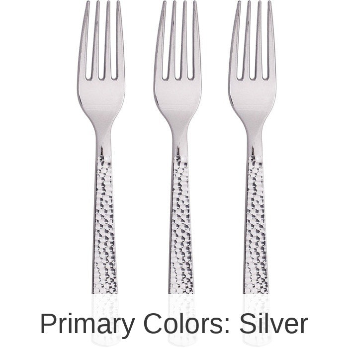 288/Case Bulk Silver Metallic Hammered Plastic Forks