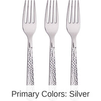 288/Case Bulk Silver Metallic Hammered Plastic Forks