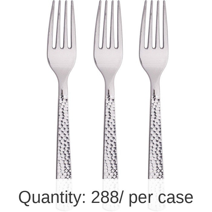 288/Case Bulk Silver Metallic Hammered Plastic Forks