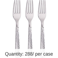 288/Case Bulk Silver Metallic Hammered Plastic Forks
