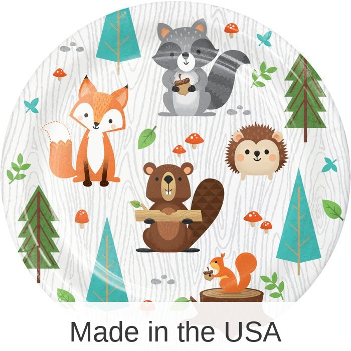 96/Case Bulk Wild One Woodland Animals Dessert Plates