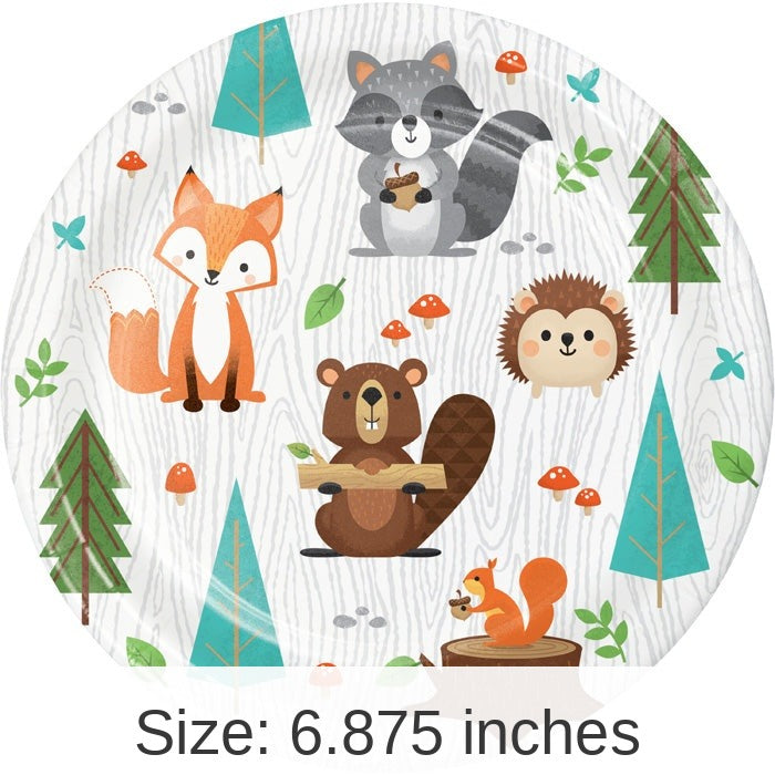 96/Case Bulk Wild One Woodland Animals Dessert Plates