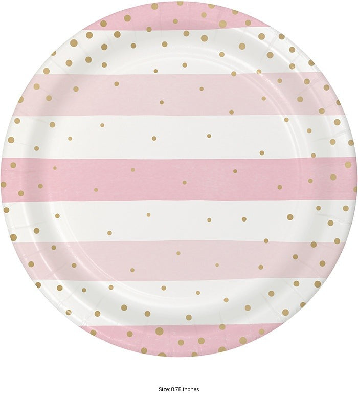 96/Case Bulk Pink and Gold Celebration Dinner Plates