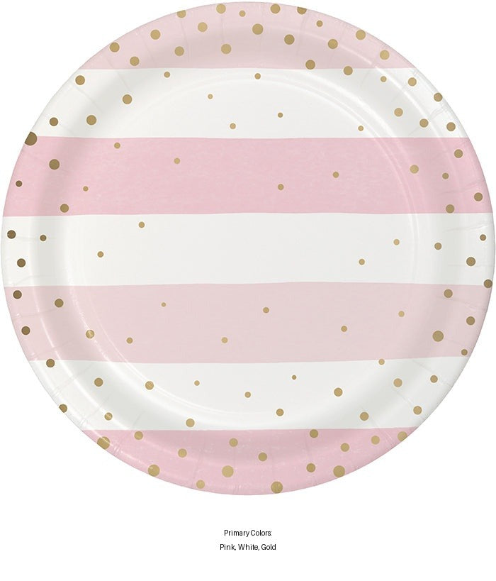96/Case Bulk Pink and Gold Celebration Dessert Plates