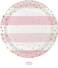 96/Case Bulk Pink and Gold Celebration Dessert Plates