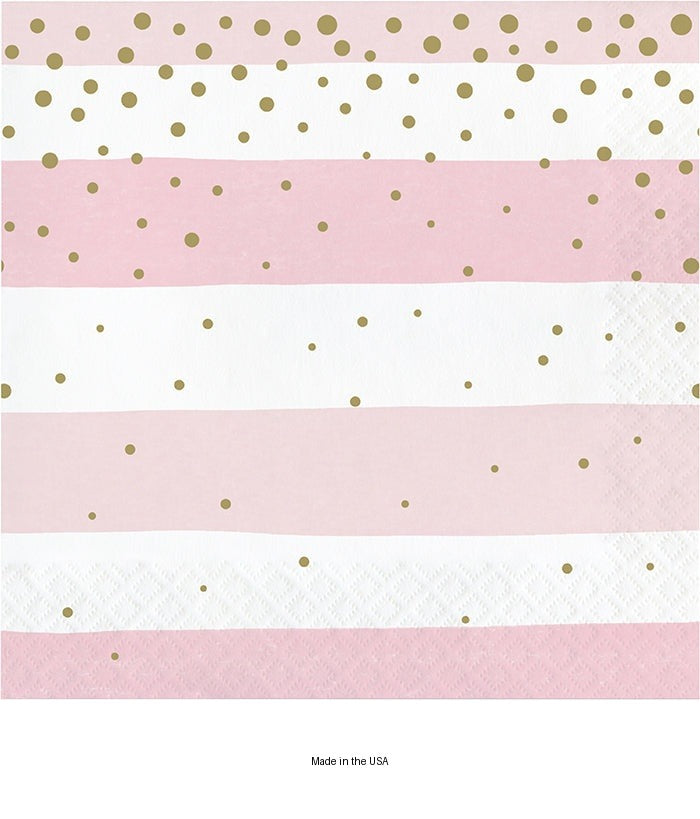 192/Case Bulk Pink and Gold Celebration Luncheon Napkins