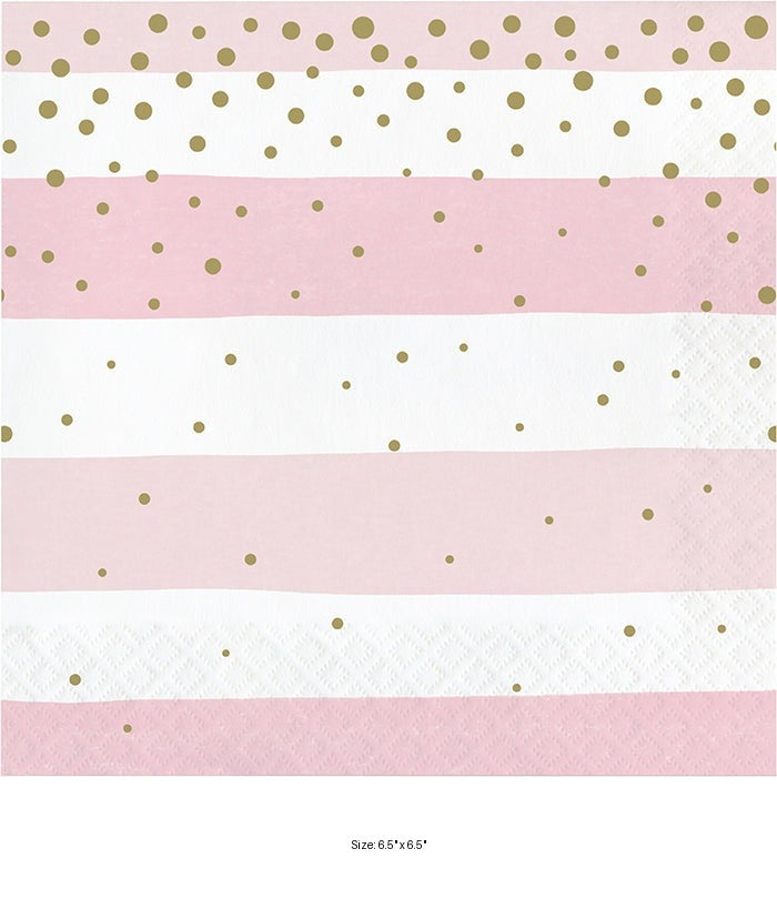 192/Case Bulk Pink and Gold Celebration Luncheon Napkins