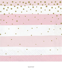 192/Case Bulk Pink and Gold Celebration Luncheon Napkins