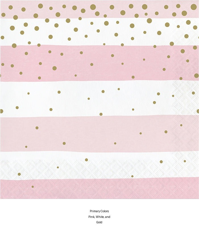 192/Case Bulk Pink and Gold Celebration Luncheon Napkins
