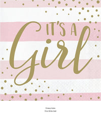 192/Case Bulk Pink and Gold Celebration It's a Girl Luncheon Napkins