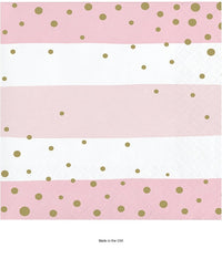 192/Case Bulk Pink and Gold Celebration Beverage Napkins