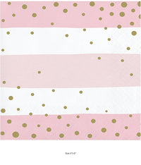 192/Case Bulk Pink and Gold Celebration Beverage Napkins