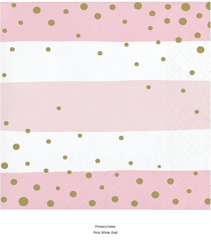 192/Case Bulk Pink and Gold Celebration Beverage Napkins