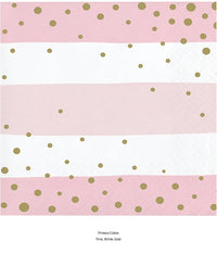 192/Case Bulk Pink and Gold Celebration Beverage Napkins