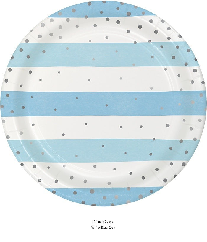 96/Case Bulk Blue and Silver Celebration Dinner Plates