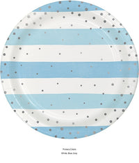 96/Case Bulk Blue and Silver Celebration Dinner Plates