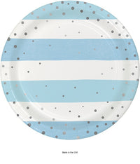 96/Case Bulk Blue and Silver Celebration Dessert Plates