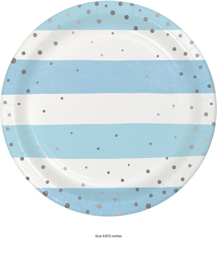 96/Case Bulk Blue and Silver Celebration Dessert Plates