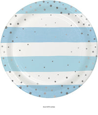 96/Case Bulk Blue and Silver Celebration Dessert Plates
