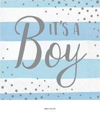 192/Case Bulk Blue and Silver Celebration It's a Boy Luncheon Napkins