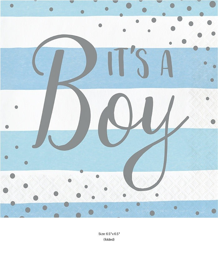 192/Case Bulk Blue and Silver Celebration It's a Boy Luncheon Napkins