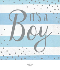 192/Case Bulk Blue and Silver Celebration It's a Boy Luncheon Napkins