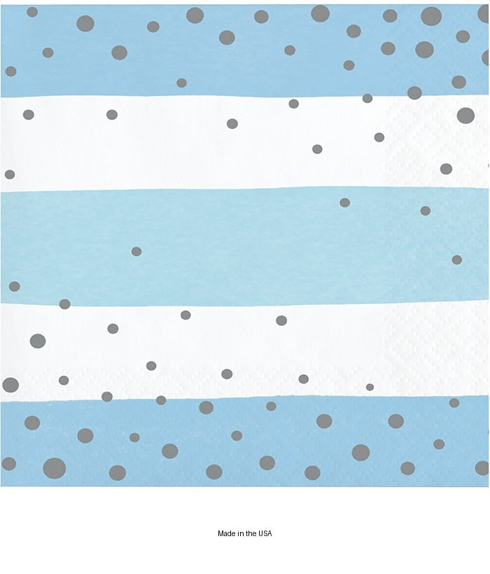 192/Case Bulk Blue and Silver Celebration Beverage Napkins